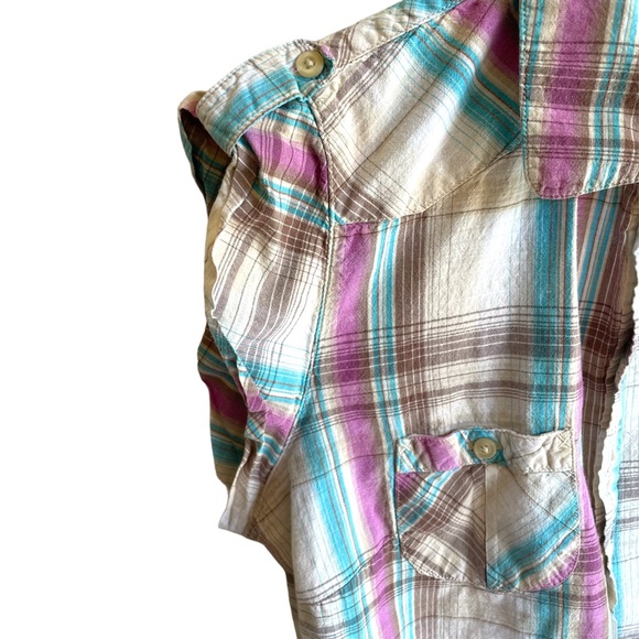 Op sleeveless button up shirt plaid design size Large 11/13 - Picture 10 of 11